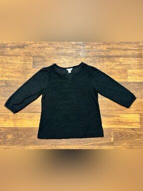 Christopher & Banks Black Textured 3/4 Sleeve Top